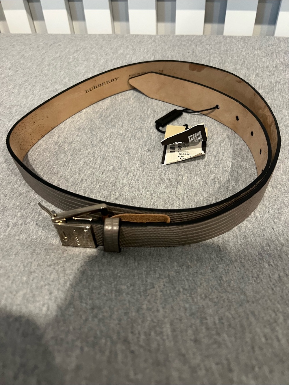 Burberry Lizard and Calf leather Belt with Silver Buckle